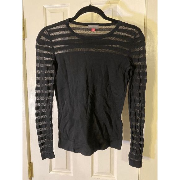 Vince Camuto Black Mesh Long-Sleeve Shirt Size Petite XXS - Picture 2 of 5